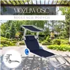Garden Lounger Springos GC0044, Foldable, with Wheels and Canopy, Navy Blue