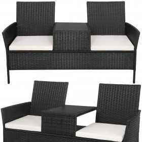 Puutarhakalustesetti Springos GF0068, musta, 3-in-1: 2 tuolia tyynyillä + pöytä, teknorottinki