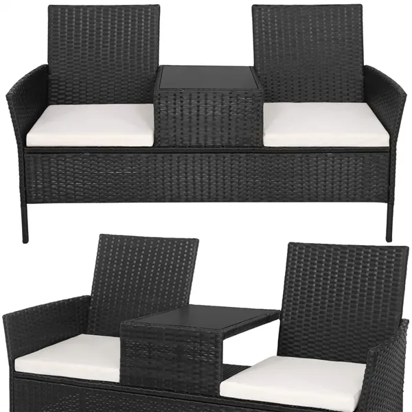 Sodo baldų komplektas Springos GF0068, juodas, 3 viename: 2 kėdės su pagalvėlėmis + stalas, technoratanas