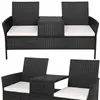 Garden Furniture Set Springos GF0068, Black, 3-in-1: 2 Chairs with Cushions + Table, Technorattan