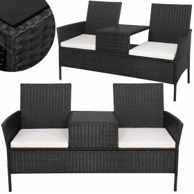 Puutarhakalustesetti Springos GF0068, musta, 3-in-1: 2 tuolia tyynyillä + pöytä, teknorottinki