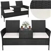 Garden Furniture Set Springos GF0068, Black, 3-in-1: 2 Chairs with Cushions + Table, Technorattan