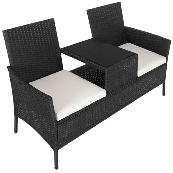 Комплект садовой мебели Springos GF0068, черный, 3 в 1: 2 стула с подушками + стол, техноротанг