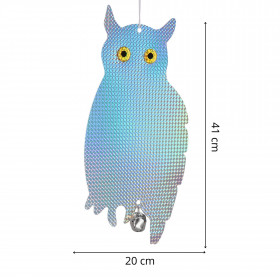 Lintukarkotin Springos GA0070, heijastava holografinen pöllö kelloilla, suoja kottaraisia ja varpusia vastaan
