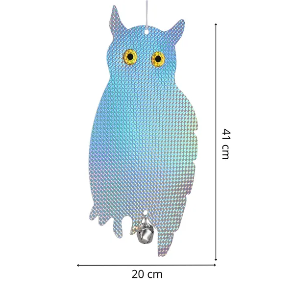 Lintukarkotin Springos GA0070, heijastava holografinen pöllö kelloilla, suoja kottaraisia ja varpusia vastaan