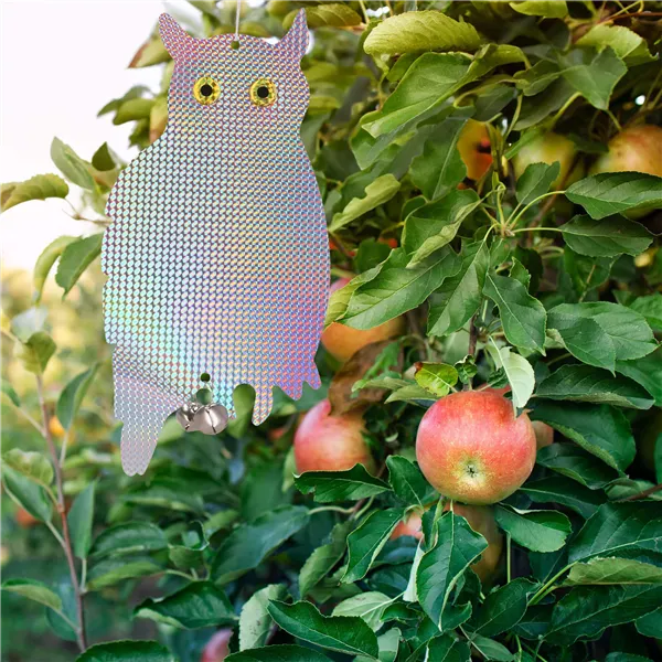 Lintukarkotin Springos GA0070, heijastava holografinen pöllö kelloilla, suoja kottaraisia ja varpusia vastaan