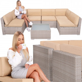 Modulaarinen puutarhakalustesetti Springos GF0064 sohvapöytä ja 6 moduulia, beige