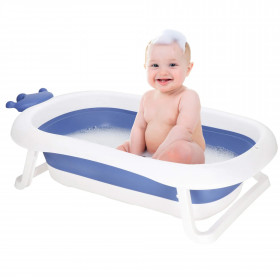 Springos SB0058 vauvan kylpyamme, kokoontaitettava, 40 L, sinivalkoinen, kannettava, tulpalla