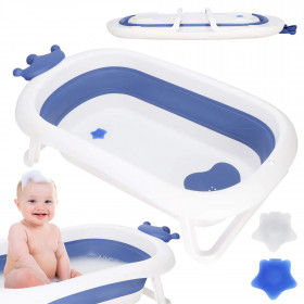 Springos SB0058 vauvan kylpyamme, kokoontaitettava, 40 L, sinivalkoinen, kannettava, tulpalla