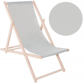 Deck chair Springos DC0001 LGRAY, wooden, light gray fabric, 3-position adjustable