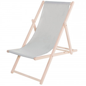 Deck chair Springos DC0001 LGRAY, wooden, light gray fabric, 3-position adjustable