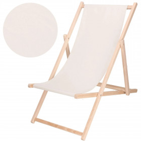 Puutarha-aurinkotuoli Springos DC0010 ECRU, puinen, 3-asentoinen säädettävä, luonnonvalkoinen kangas