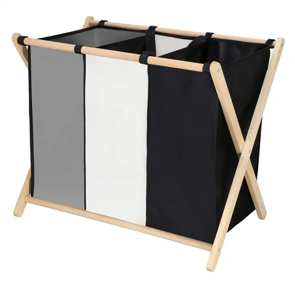 Laundry basket Springos LB0020 105 L with three fabric compartments, foldable, black, grey, ecru