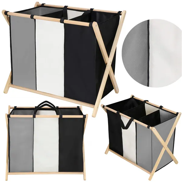 Laundry basket Springos LB0020 105 L with three fabric compartments, foldable, black, grey, ecru