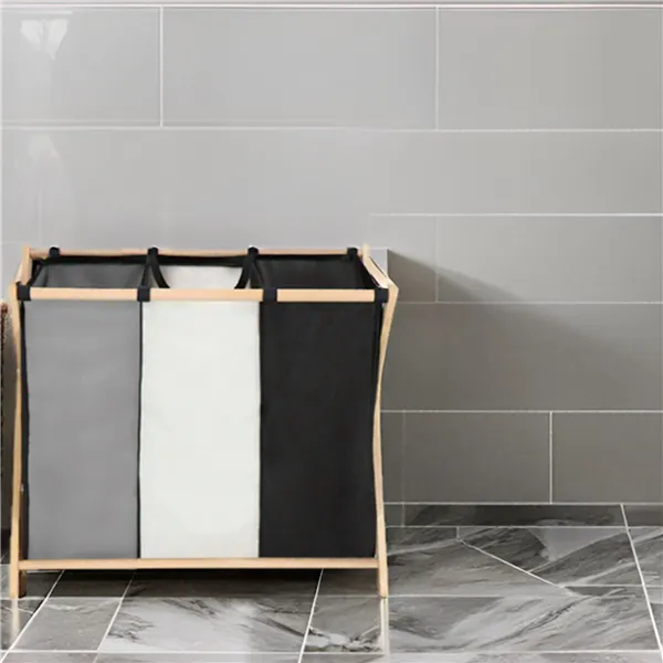 Laundry basket Springos LB0020 105 L with three fabric compartments, foldable, black, grey, ecru