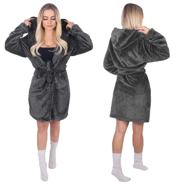 Women's bathrobe with hood Springos HA7364, size L/XL, dark gray