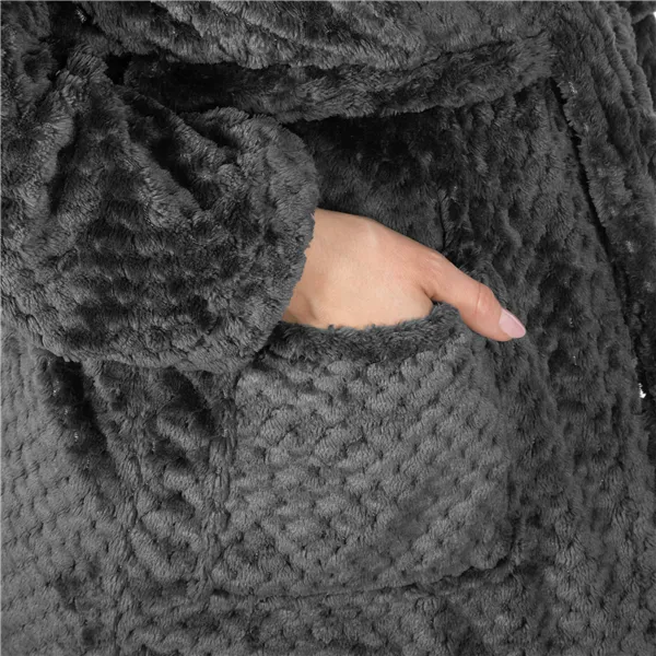 Women's bathrobe with hood Springos HA7364, size L/XL, dark gray