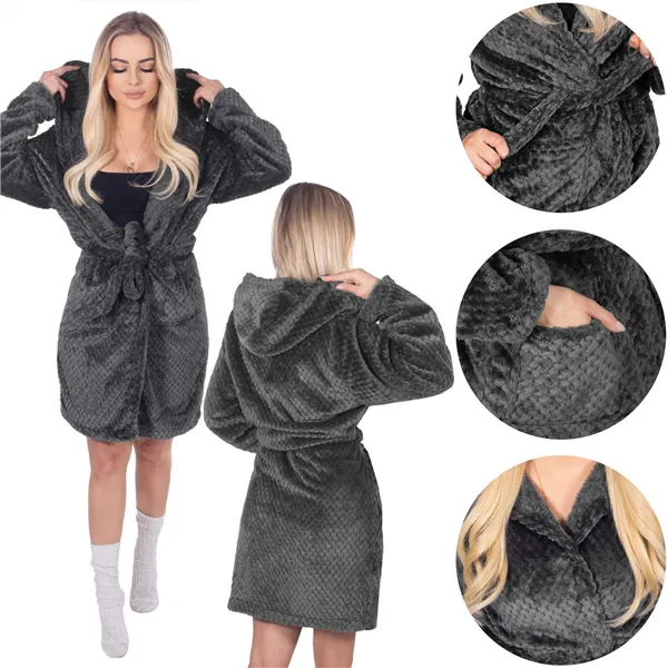 Женский халат с капюшоном Springos HA7364, размер L/XL, темно-серый