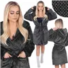Женский халат с капюшоном Springos HA7364, размер L/XL, темно-серый