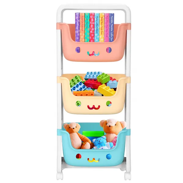 Toy shelf with 3 drawers Springos HA7481 on wheels