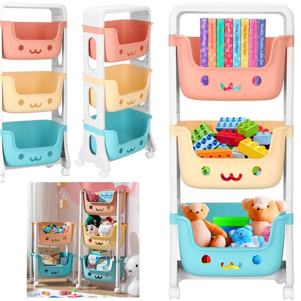 Toy shelf with 3 drawers Springos HA7481 on wheels