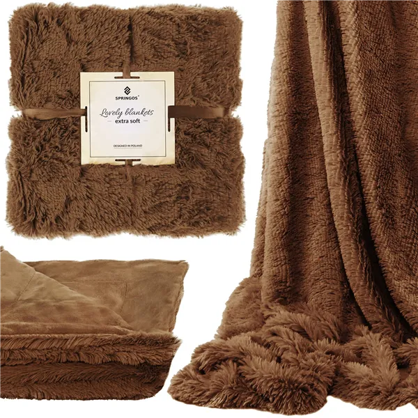 Bedspread Springos HA7070, reversible blanket 220x240 cm, sofa throw, brown