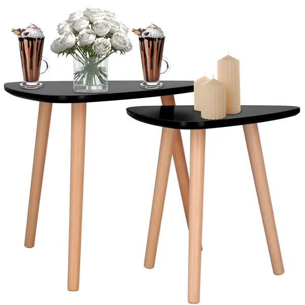 Coffee table set Springos HF0014, triangular, 2 pcs, Scandinavian style, black