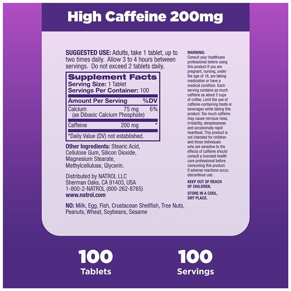 High Caffeine, 200mg - 100 tabs