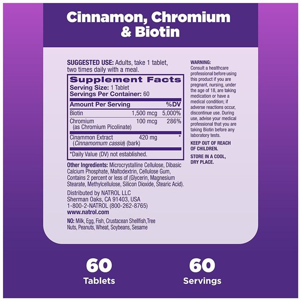 Cinamonas, chromas ir biotinas - 60 tablečių