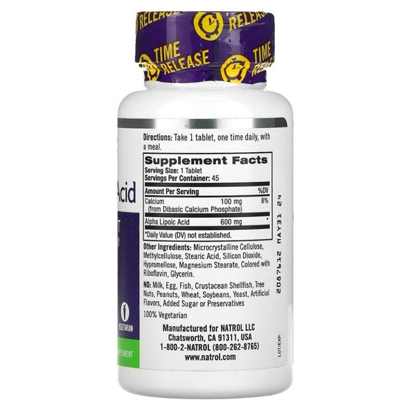 Alfa-lipoiinihappo, hitaasti vapautuva, 600 mg - 45 tablettia