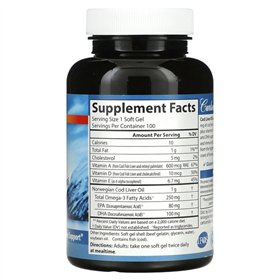 Laukinių norvegiškų menkių kepenų aliejaus brangakmeniai, 1000 mg - 100 minkštųjų kapsulių