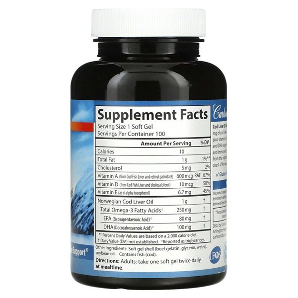 Laukinių norvegiškų menkių kepenų aliejaus brangakmeniai, 1000 mg - 100 minkštųjų kapsulių