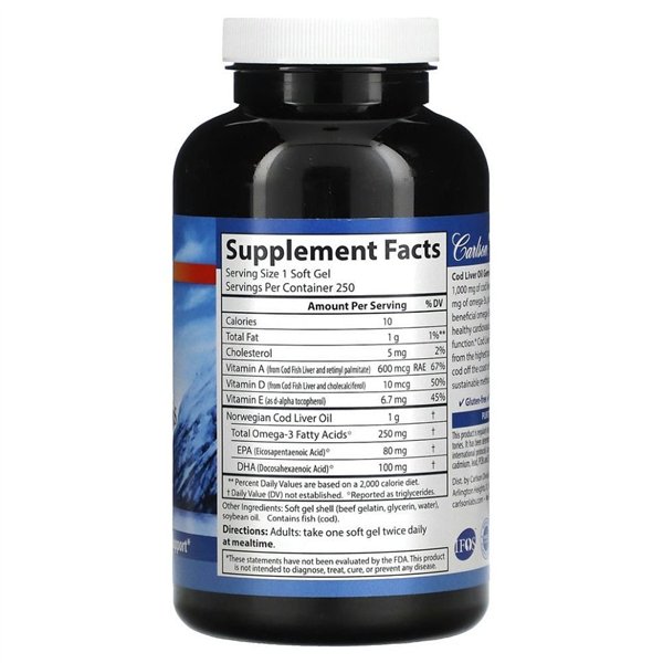 Villi norjalainen kalanmaksaöljykapselit, 1000 mg - 250 pehmeäkapselia