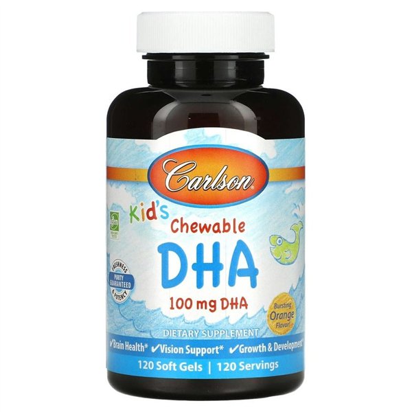 Bērnu košļājamās DHA kapsulas, 100 mg apelsīnu garšas - 120 mīkstās kapsulas