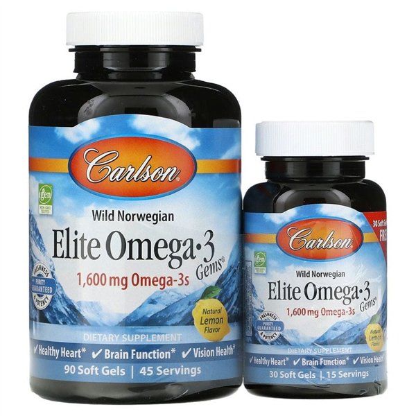 Elite Omega-3 Gems, 1600 mg dabīgā citrona garša - 90 + 30 mīkstās kapsulas