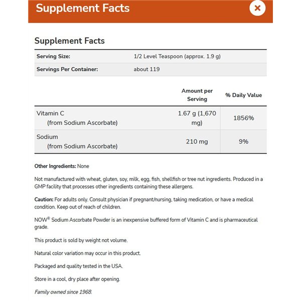 Sodium Ascorbate, Powder Buffered - 227g
