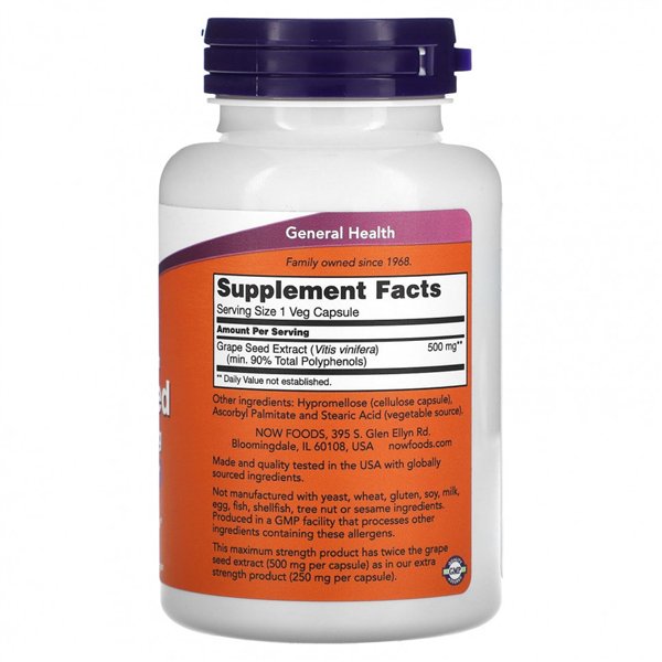 Grape Seed Extract, 500mg Maximum Strength - 90 vcaps