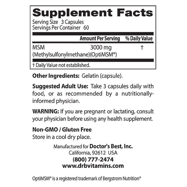 MSM su OptiMSM, 1000 mg - 180 kapsulių