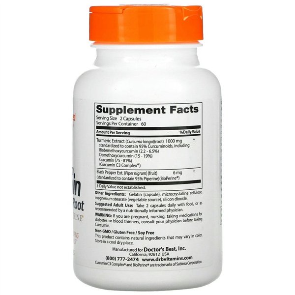 High Absorption Curcumin From Turmeric Root with C3 Complex & BioPerine, 500mg - 120 caps