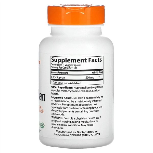 L-triptofāns, 500 mg - 90 v-kapsulas
