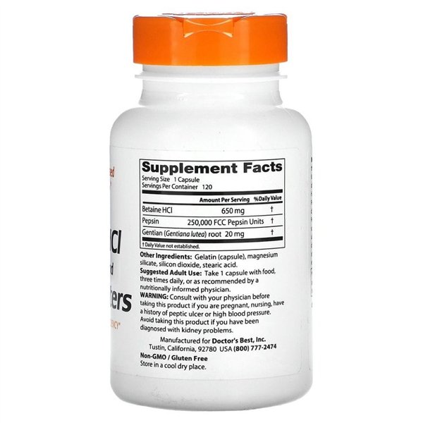 Betaine HCl Pepsin & Gentian Bitters - 120 caps