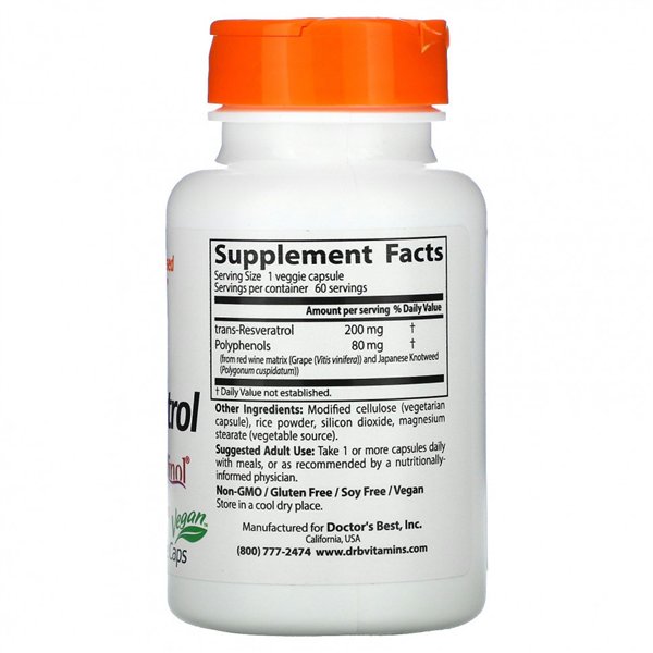Trans-Resveratrol with ResVinol, 200mg - 60 vcaps