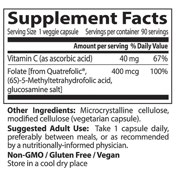 Visiškai aktyvus folatas 400 su Quatrefolic, 400mcg - 90 v kapsulių