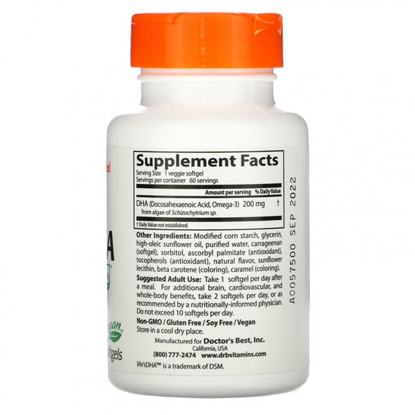 Vegāns DHA no aļģēm, 200 mg - 60 veģetārās mīkstās kapsulas