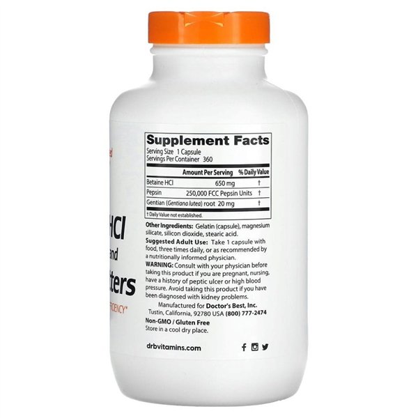 Betaine HCl Pepsin & Gentian Bitters - 360 caps