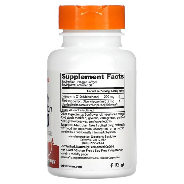 Didelės absorbcijos kofermentas Q10 su BioPerine, 200 mg - 60 vegetariškų minkštųjų kapsulių
