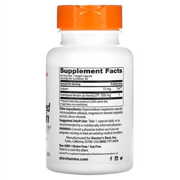 Hidrolizuotas keratinas, 500 mg - 60 v kapsulių