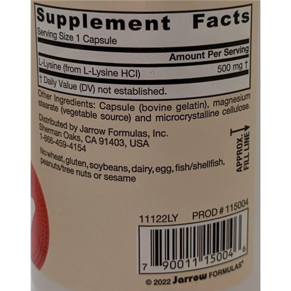 L-lizīns, 500 mg - 100 kapsulas