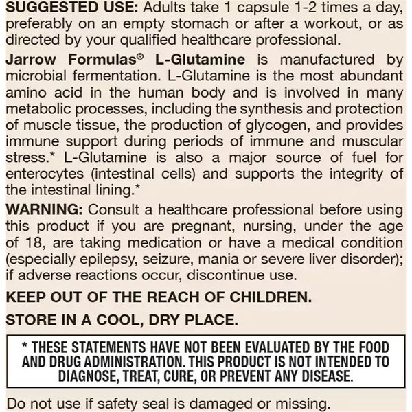 L-glutamiini, 750 mg - 120 v-kapselia