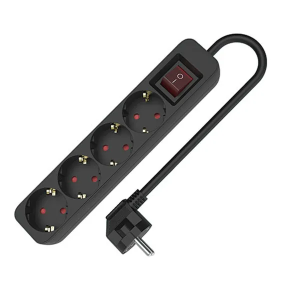 4-kontaktligzdu korpuss ar strāvas slēdzi TM Electron TMUAD504SBK Melns 3680 W (1,5 m)